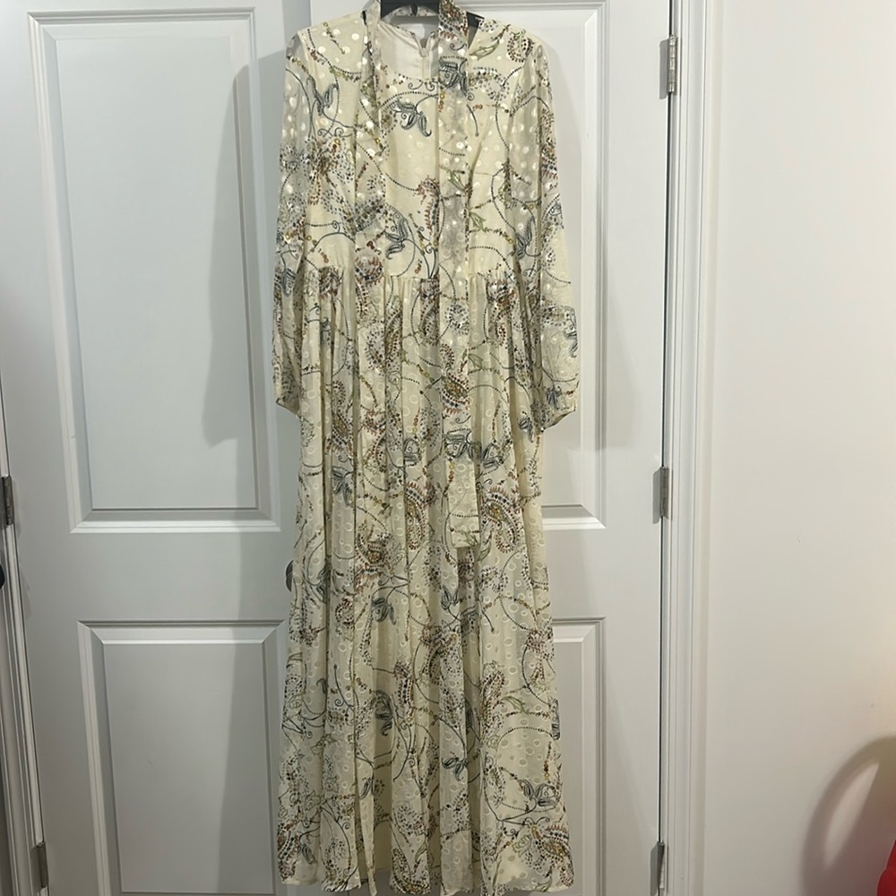 Mikael Aghal cream and paisley gown